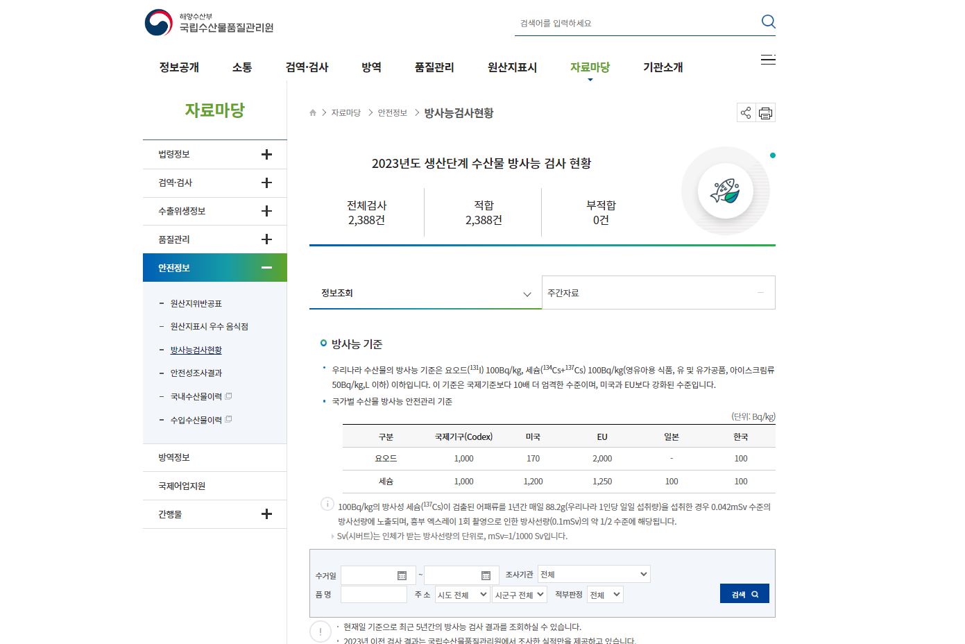 국립수산물품질관리원 홈페이지