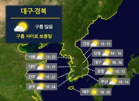 9월 29일 월출 시간 (출처 기상청)