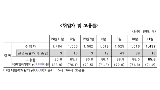 11월 대구 취업자 수·고용률 3개월 연속 상승했지만···고용률 전국 최하위 유지