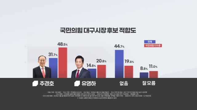 [대구MBC] ② "대구시장 국민의힘 경선 후보 2명 중에서는 '추경호'가 적합···보수 단일화한다면? 1위 이진숙"