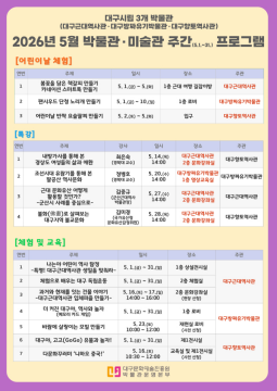 5월 대구 '박물관·미술관 주간'···근대역사관·향토역사관·방짜유기박물관에서 문화 행사 개최