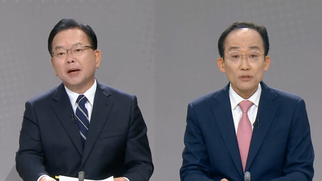 대구시장 후보자 토론회 '날 선 공방'···김부겸 "대구 GRDP 2배 성장" 추경호 "현실성 떨어지는 '허공의 숫자'"