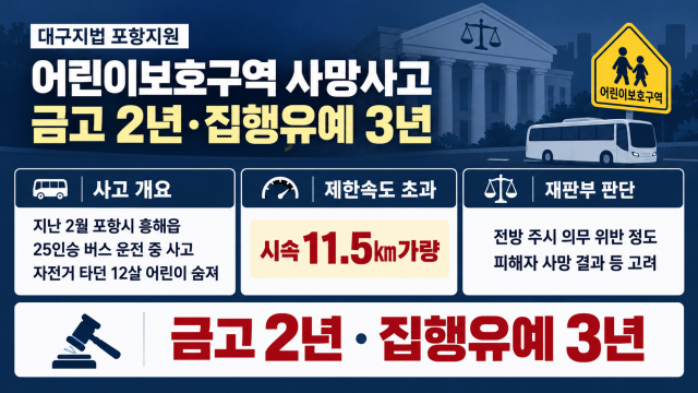 포항 어린이보호구역서 12살 치어 숨지게 한 운전자, 금고형 집행유예