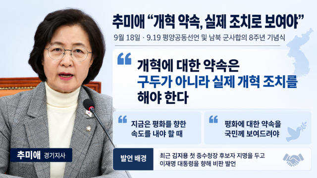 추미애 "개혁, 말 아닌 실제 조치해야···그래야 지도자에 존경과 사랑 새로 생겨"