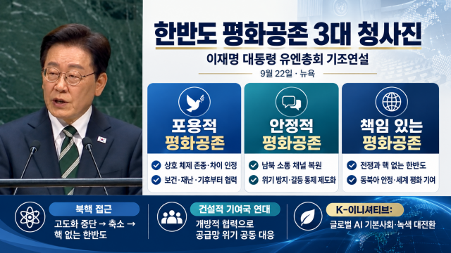 이재명 대통령 "'포용·안정·책임' 한반도 평화 3대 청사진 제안" "호르무즈 봉쇄로 세계 큰 충격···'건설적 기여국 연대' 제시"