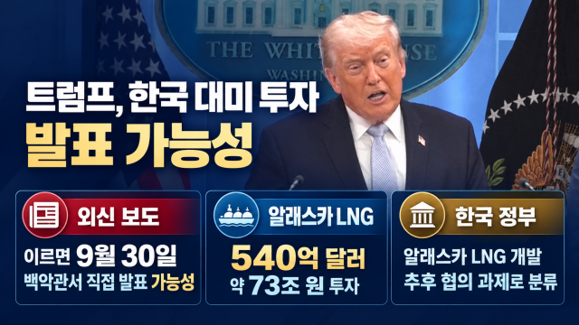 미 언론 "트럼프, 알래스카 LNG 사업에 한국의 대미 투자 발표 가능성 있어···약 73조 원 규모"