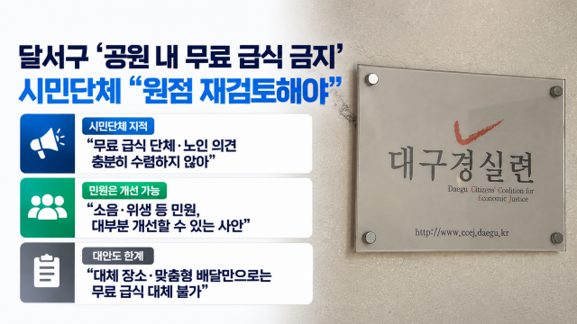 대구경실련 "대구 달서구 공원 안 무료 급식 금지, 원점에서 재검토해야"