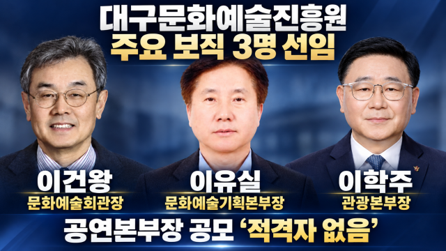 대구문화예술진흥원, 이건왕 문예회관장·이유실 문예기획본부장·이학주 관광본부장 선임