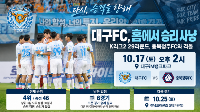 "오직 승리뿐" 대구FC···긴 휴식기 뒤 첫 상대는 3연승 충북청주