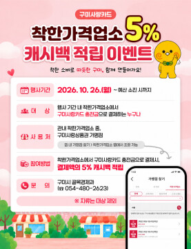 '5%'가 적립금으로?···경북 구미시, 착한 가격업소에서 결제하면 적립금 지원
